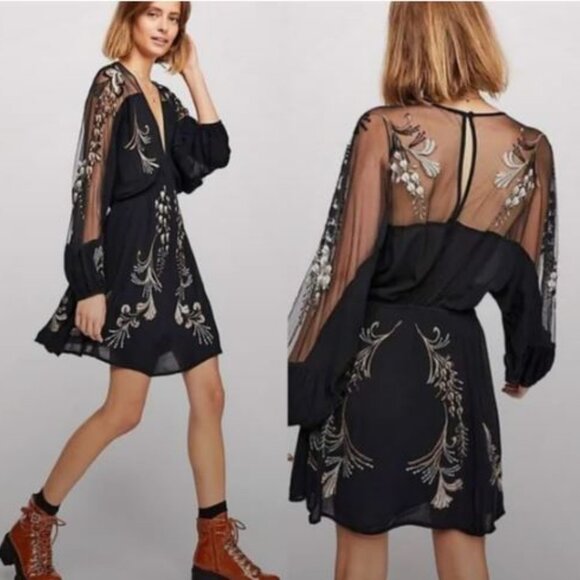 Free People Dresses & Skirts - Free People Bonjour Black Embroidered Dress Size S